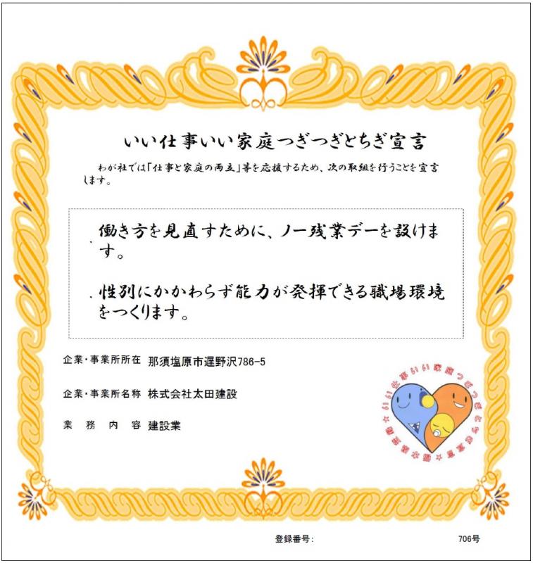 株式会社太田建設の登録証