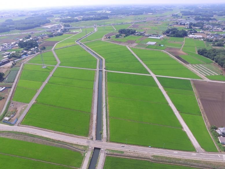 整備後の美しいほ場が広がる塚崎・東野田地区の写真