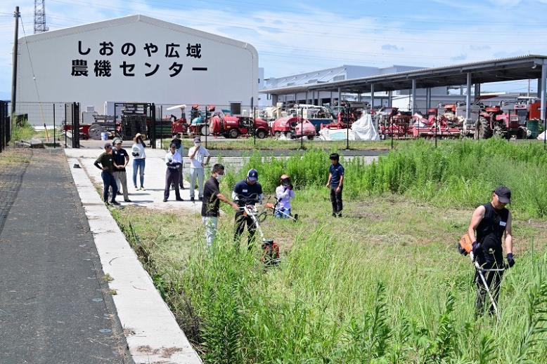 受講者1人1人による刈払機を使った実習の様子