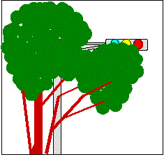 信号機が樹木で見づらい